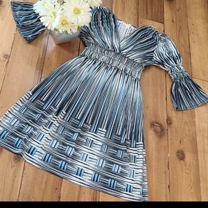 Max Studio Wide Cuff Midi Vertical Blues Dress